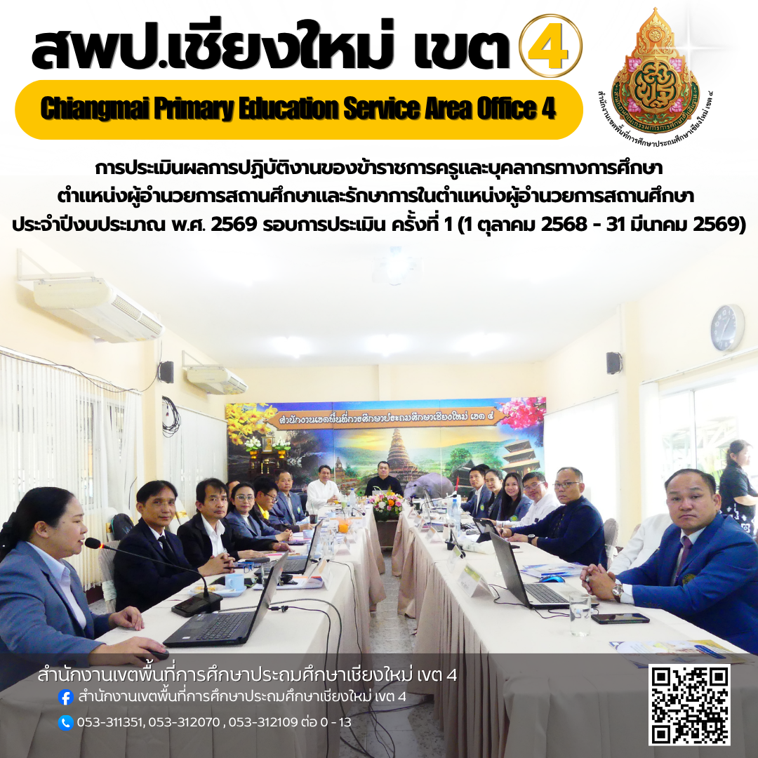 การประเมินผลการปฏิบัติงานของข้าราชการครูและบุคลากรทางการศึกษา ตำแหน่งผู้อำนวยการสถานศึกษาและรักษาการในตำแหน่งผู้อำนวยการสถานศึกษา ประจำปีงบประมาณ พ.ศ. 2569 รอบการประเมิน ครั้งที่ 1 (1 ตุลาคม 2568 - 31 มีนาคม 2569) อำเภอแม่วาง