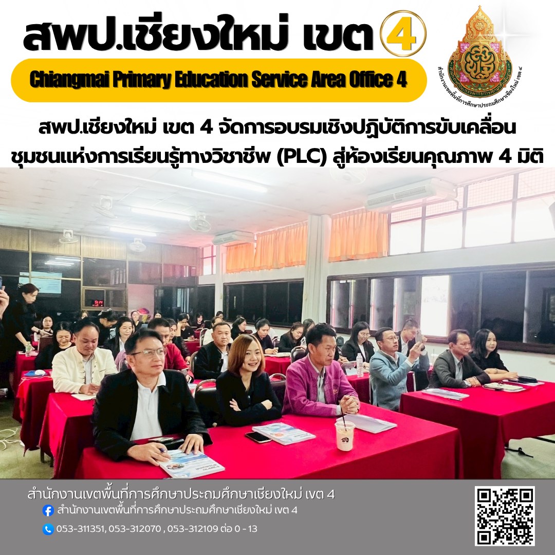 การอบรมเชิงปฏิบัติการขับเคลื่อนชุมชนแห่งการเรียนรู้ทางวิชาชีพ (PLC) สู่ห้องเรียนคุณภาพ 4 มิติ