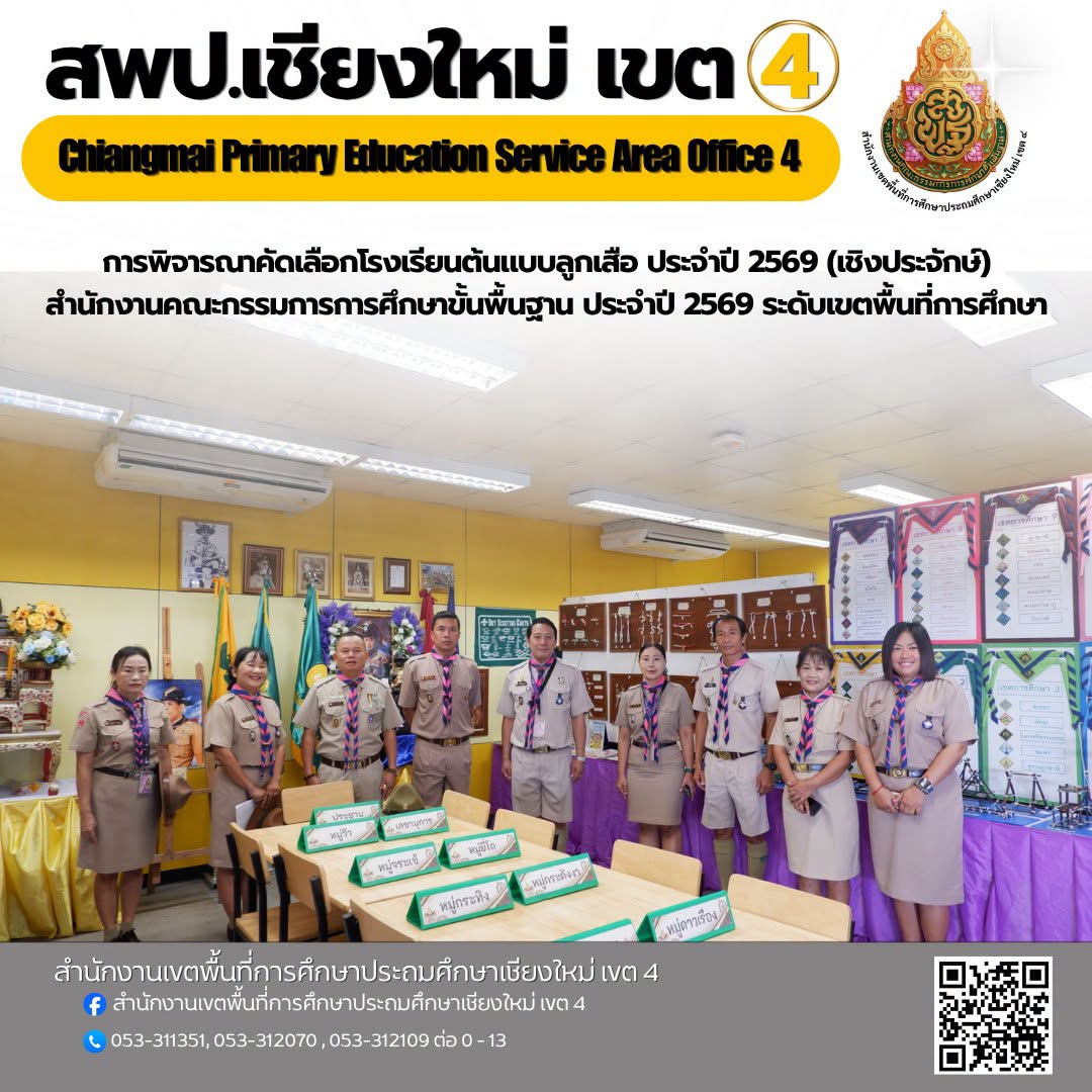 รอง ผอ.สพป.เชียงใหม่ เขต 4 และคณะกรรมการคัดเลือกโรงเรียนต้นแบบลูกเสือ สำนักงานคณะกรรมการการศึกษาขั้นพื้นฐาน ประจำปี 2569 ระดับเขตพื้นที่การศึกษา